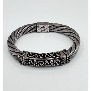Sterling Silver 925 Vintage Estate Twisted Cable Rope Hinged Cuff Bracelet Heavy
